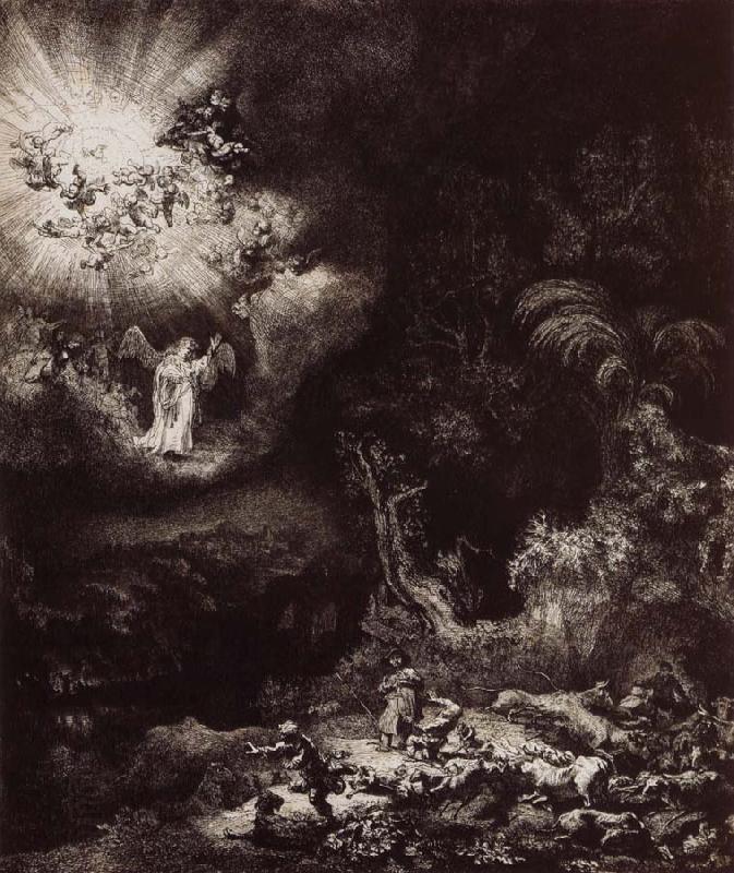 REMBRANDT Harmenszoon van Rijn The Angel Appearing to the Shepherds China oil painting art
